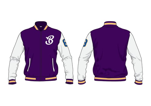Front and back view of letterman jacket template vector