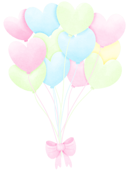 pastel heart shaped balloons with a bow on a transparent background png