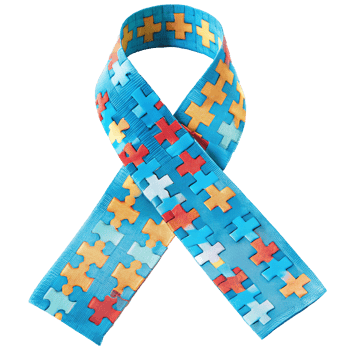Autism Awareness Ribbon Crafted from Colorful Puzzle Pieces Representing the Complexity and Uniqueness of Individuals with Autism Spectrum Disorder png