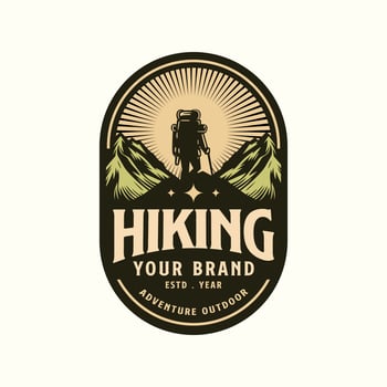 Vintage hiking Logo badge with Mountain. Outdoor logo concept vector