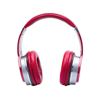 Stylish Red Over Ear Headphones with Silver Accents for Music Listening png
