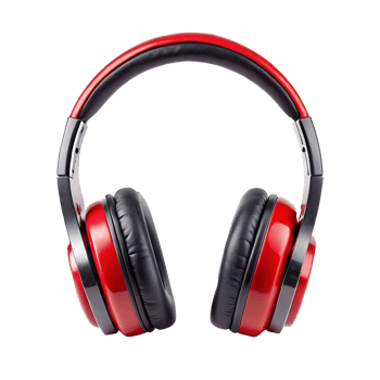 Sleek Red Over Ear Headphones with Black Cushions for Superior Audio Experience png