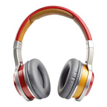 Stylish Red and Gray Over Ear Headphones with Gold Accents for Superior Audio Experience png