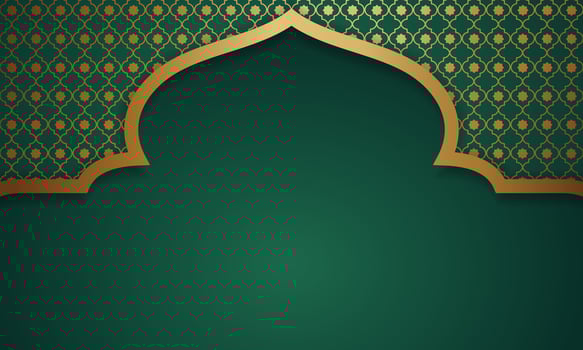 green and gold islamic background with arabic pattern vector