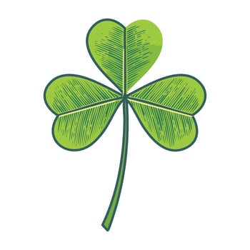 A hand-drawn or etching-style shamrock with textured shading. vector
