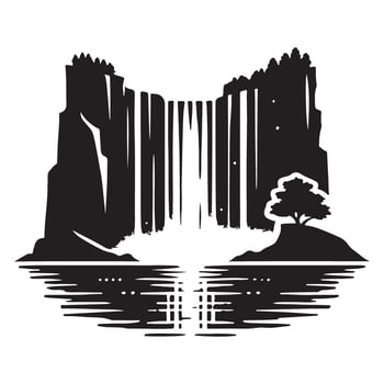 Waterfall Silhouette Graphic Download Tranquil Nature Landscape Design vector