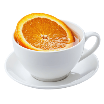 Delightful Teacup With a Fresh Orange Slice Atop Tea, on the transparent Background. Format png