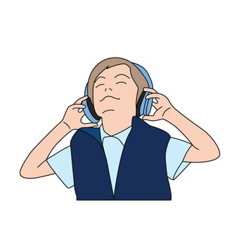 Boy listening music using headphone children illustration vector