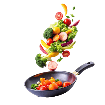 Vibrant Vegetables Falling into a Pan A Delicious and Healthy Cooking Scene png