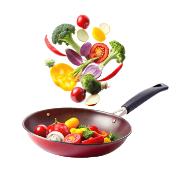 Vibrant Vegetables Toss in Red Wok Pan Delicious Healthy Cooking Food Preparation png