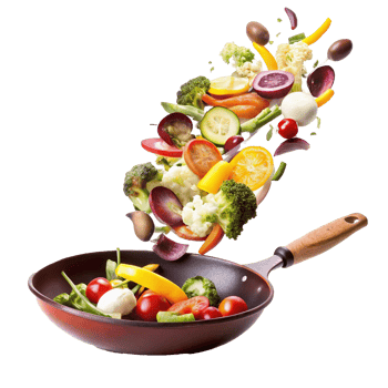 A Colorful Array of Fresh Vegetables Falling into a Red Wok Pan for a Delicious and Healthy Meal png
