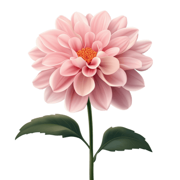 A pink flower with a green stem and leaf png