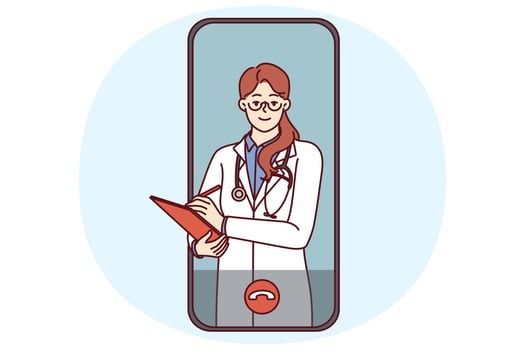 call to doctor through telemedicine application on phone for online consultation of patient vector