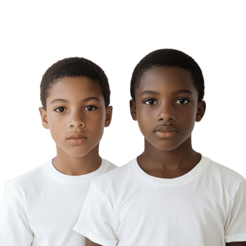Young Boys With Serious Expressions Posing Against a Plain Background, on the transparent Background. Format png