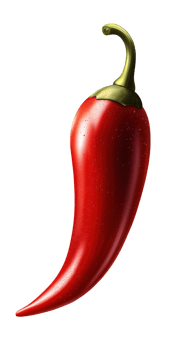 A red pepper is shown in a close up png