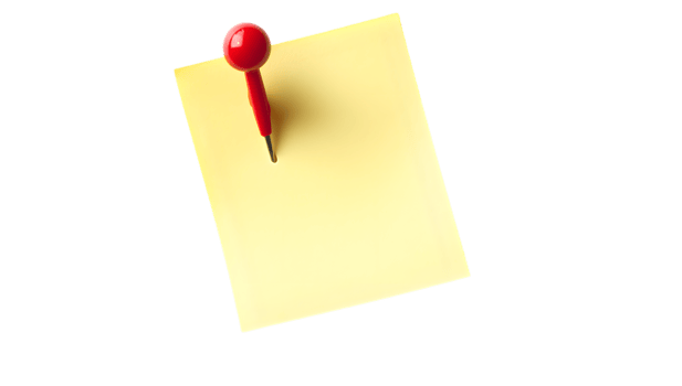 A yellow sticky note with a red push pin png