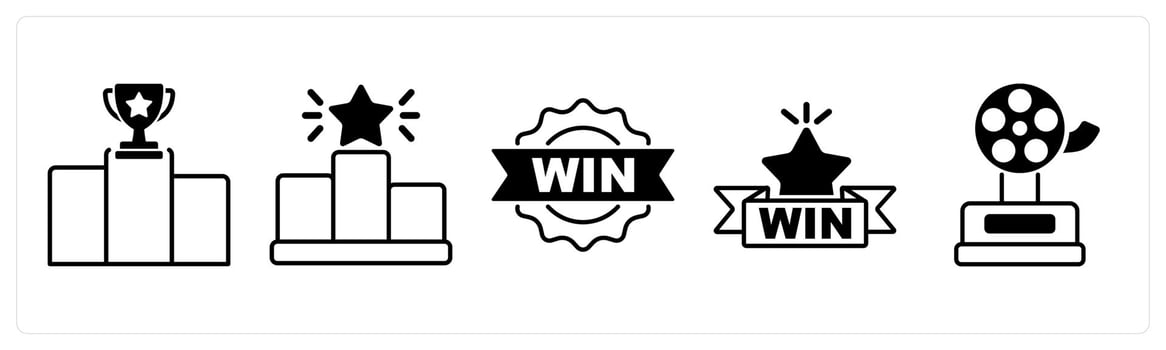 Set of 5 Award icons in black color as ranking, podium, win vector
