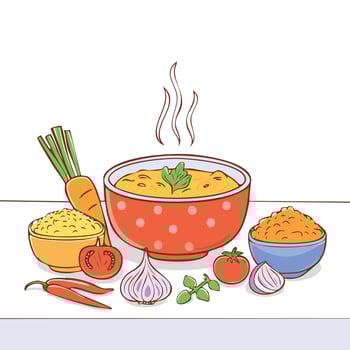 cooked food with various ingredients illustration vector