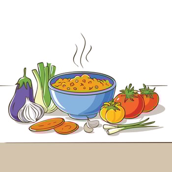 cooked food and ingredients illustration vector