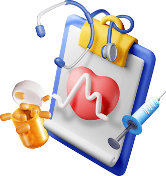 3d clipboard with checkup stethoscope and pills png