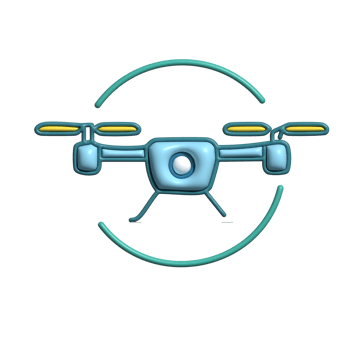3D Camera Drone Icon with Blue Body and Yellow Propellers png