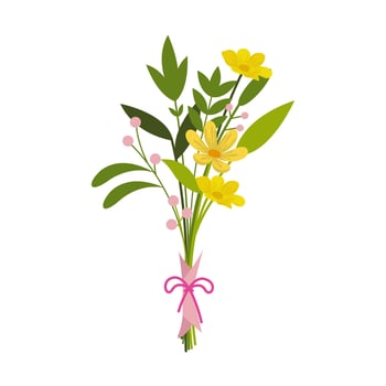 Beautiful illustration flower bouquets in wrapping and blooming plant. Hand drawn decorative florist shop item on white background vector