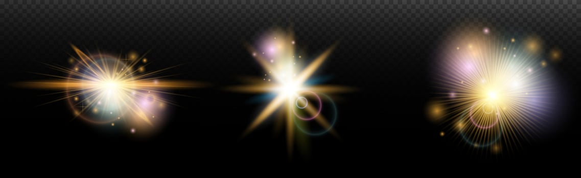 set of glowing light effects on black background vector
