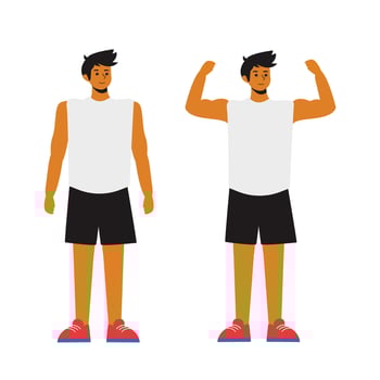 man flexing his muscles, proudly displaying his well-developed physique. He stands confidently, flexing his arms and chest to showcase his strength and muscle definition. The character's body language vector