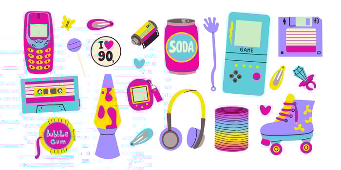 Classic 80s 90s cozy elements in modern flat style. Hand drawn illustration. Fashion patch, badge, emblem. illustration vector