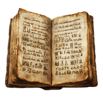 Worn-Out Historical Book with Curled Pages and Cracks png