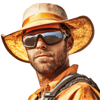 Man with an Orange Hat and Sunglasses Looking Sideways png