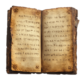 Ancient Leather-Bound Book with Worn Pages png