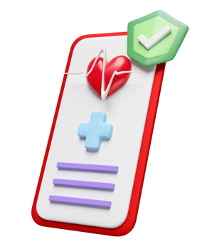3d smartphone screen with health app, shield, check mark isolated. health check report concept, 3d illustration render png