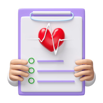 3d doctor hand holding checklist for health with heart, heartbeat isolated. health check report concept, 3d illustration render png