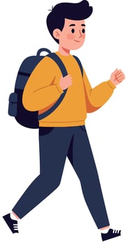 Young man walking in casual outfit, flat illustration vector
