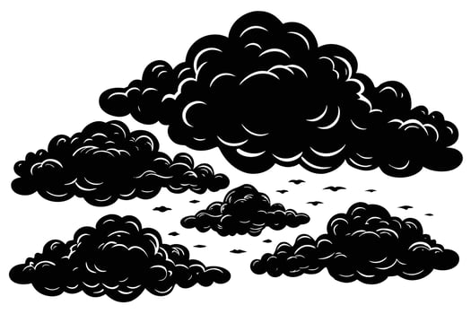 A Illustration of Dramatic Dark Clouds Against a White Background vector