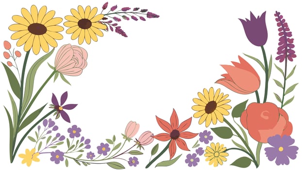 Floral frame with flowers on white background vector
