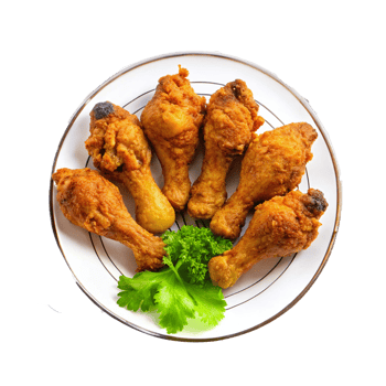 Delicious Crispy Fried Chicken Drumsticks on a Plate with Parsley Garnish png
