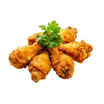 Delicious Crispy Fried Chicken Drumsticks with Fresh Parsley Garnish png