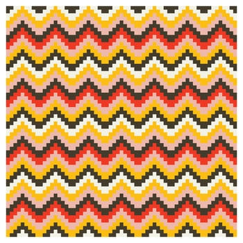 A pixelated zigzag pattern in shades of red, orange, yellow, and black, a bright and engaging chevron pattern, filled with multiple colors that enhance its visual interest and appeal. vector