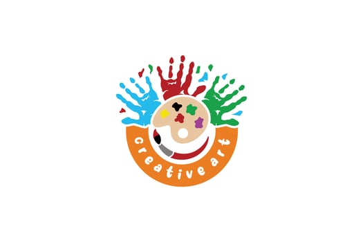 Creative kids logo design with palm print painting ink palette icon symbol vector