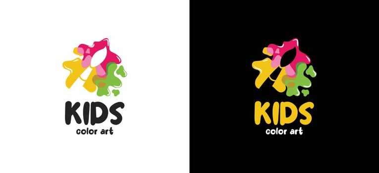 Painting brush logo and colorful ink spots for children's art education logo design vector