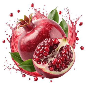A Bright Pomegranate Splash Swirling Around Sliced is isolated on transparent background png
