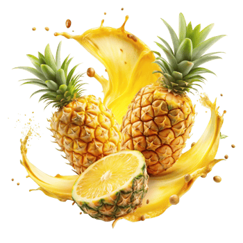 A Bright pineapple Splash Swirling Around Sliced is isolated on transparent background png