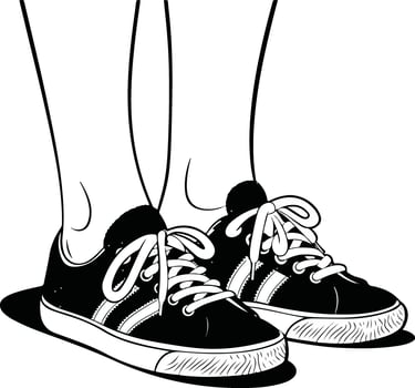 black and white drawing of a pair of sneakers vector