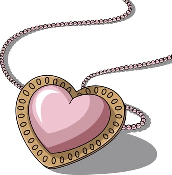 a pink heart shaped pendant with a chain vector