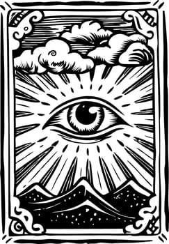 A glyph style illustration of all seeing tattoo vector