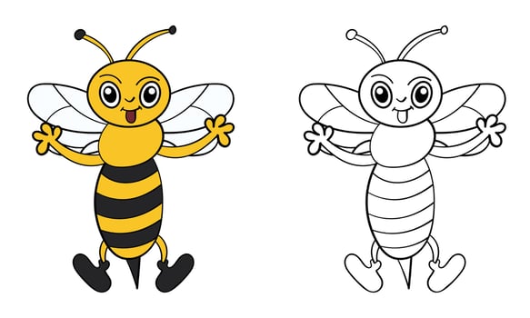 Adorable Cartoon Bee Coloring Pages for Children Perfect for Back-to-School Creativity vector