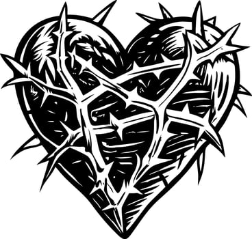 A glyph illustration of thorn heart tattoo vector