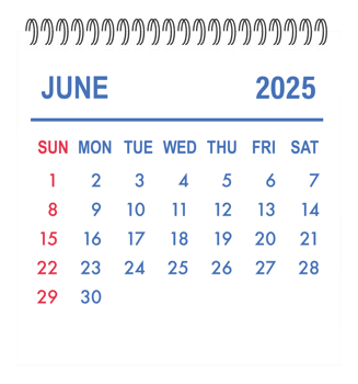 June 2025 calendar page showing days, weeks, and months for scheduling and planning png
